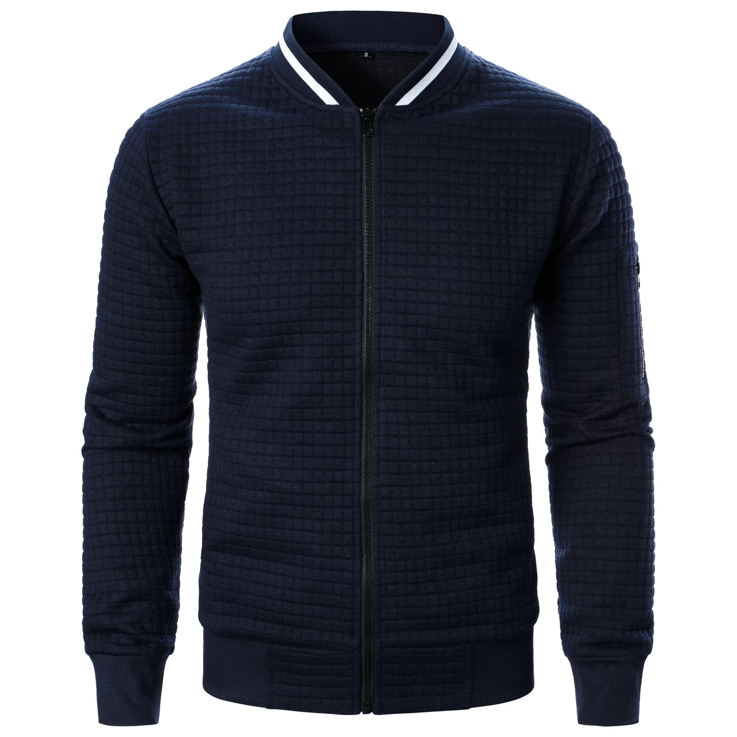 Men's new zipper stand collar hoodie coat men's casual plaid cardigan hoodie