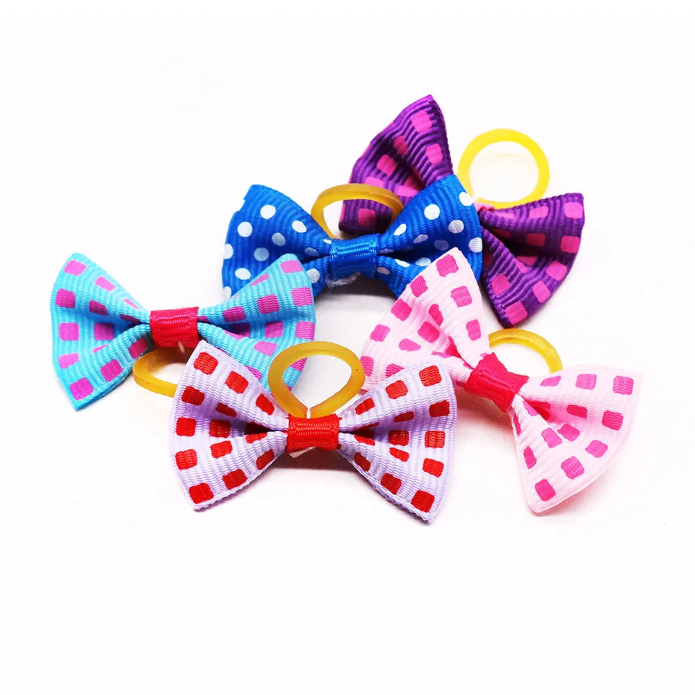 30PCS Dog Bow With Rubber Band Dog Hair Accessories Handmade Movable Puppy Bows