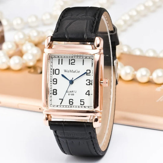 Classic Luxury Women Quartz Watches Fashion Square Dial Analog Wristwatch Leather