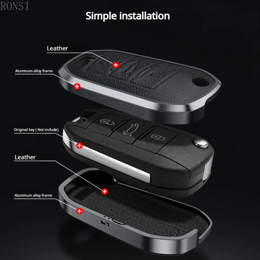 Alloy Leather Car Folding Key Case Full Cover