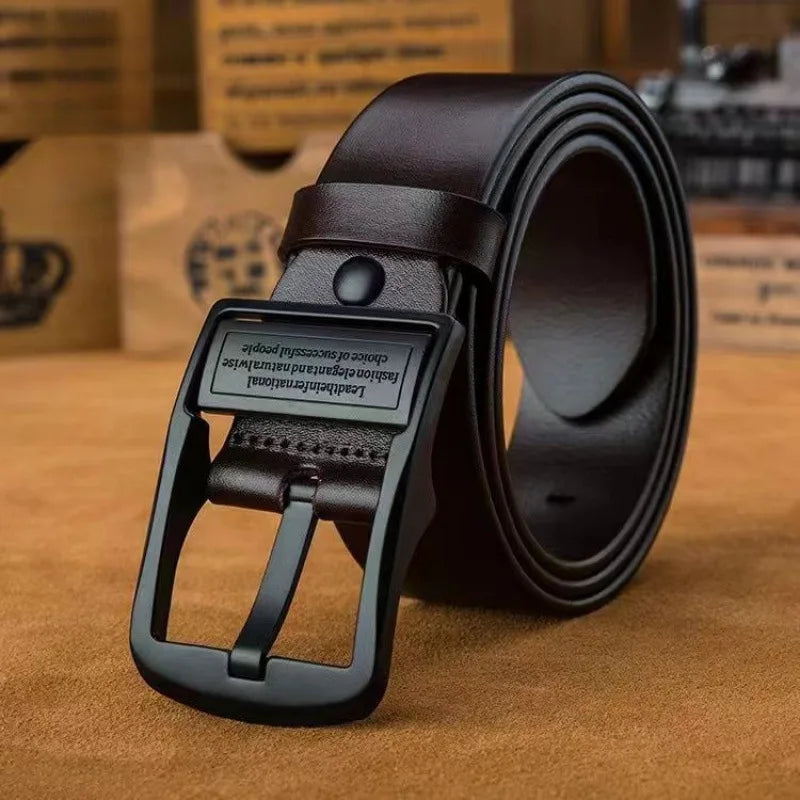 New Men's Leather Belt, Black Buckle, New Style and Fashionable