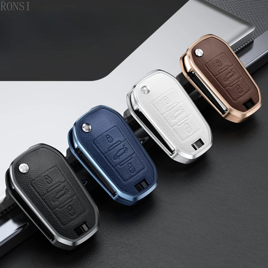 Alloy Leather Car Folding Key Case Full Cover