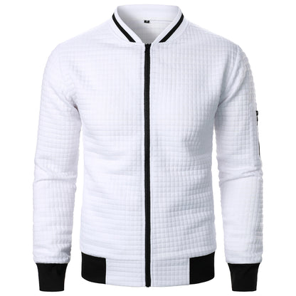 Men's new zipper stand collar hoodie coat men's casual plaid cardigan hoodie