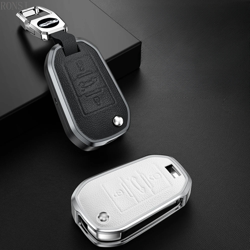 Alloy Leather Car Folding Key Case Full Cover