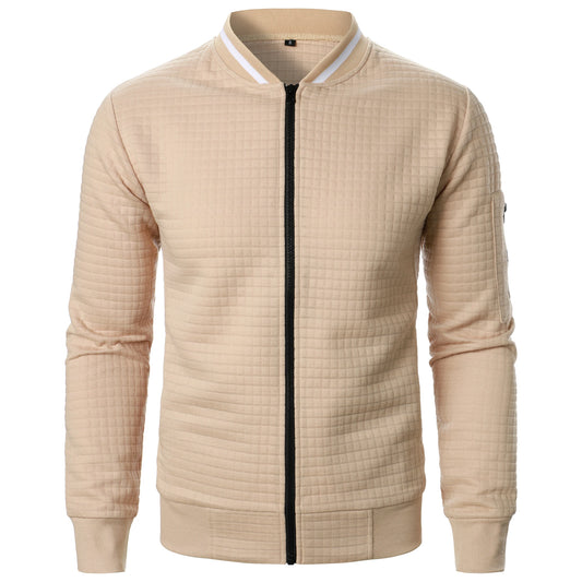 Men's new zipper stand collar hoodie coat men's casual plaid cardigan hoodie