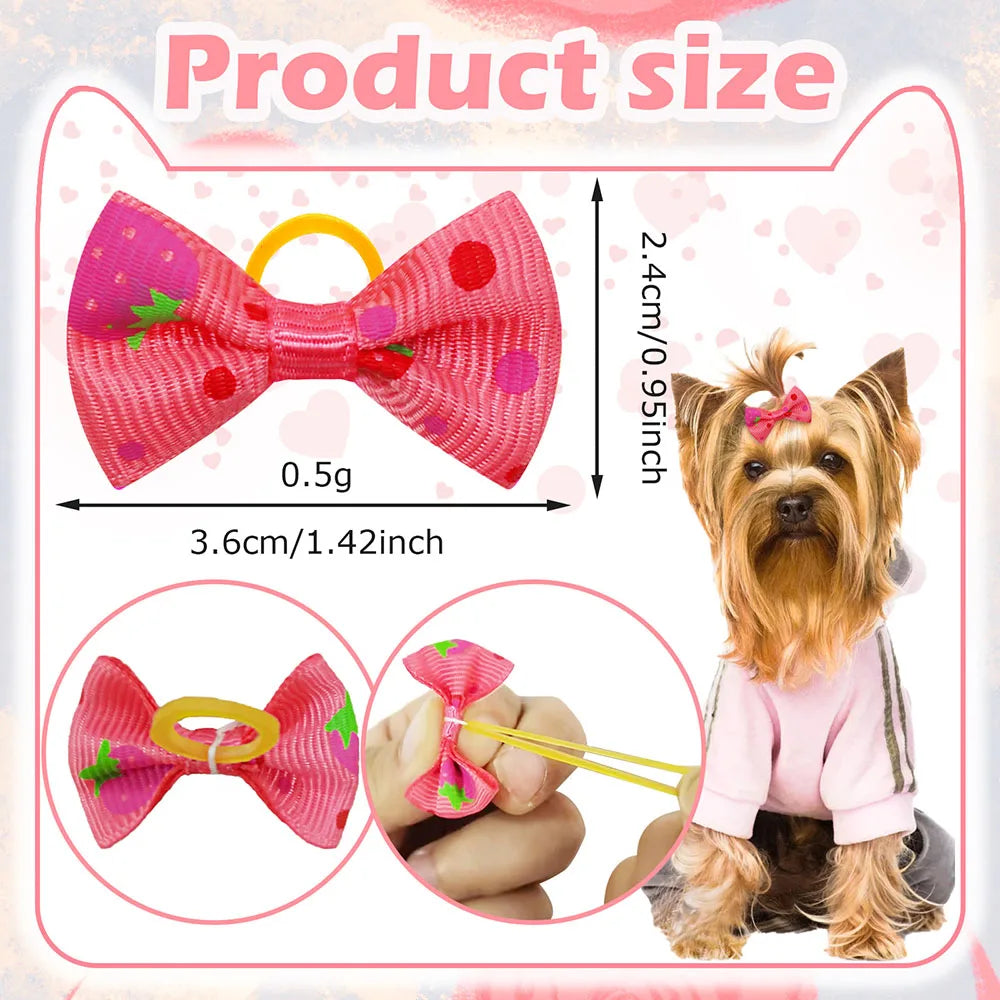 30PCS Dog Bow With Rubber Band Dog Hair Accessories Handmade Movable Puppy Bows