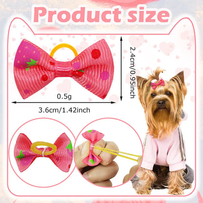 30PCS Dog Bow With Rubber Band Dog Hair Accessories Handmade Movable Puppy Bows