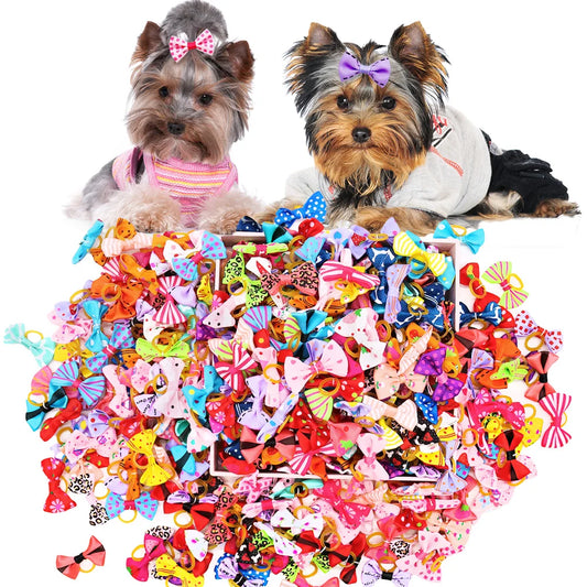30PCS Dog Bow With Rubber Band Dog Hair Accessories Handmade Movable Puppy Bows