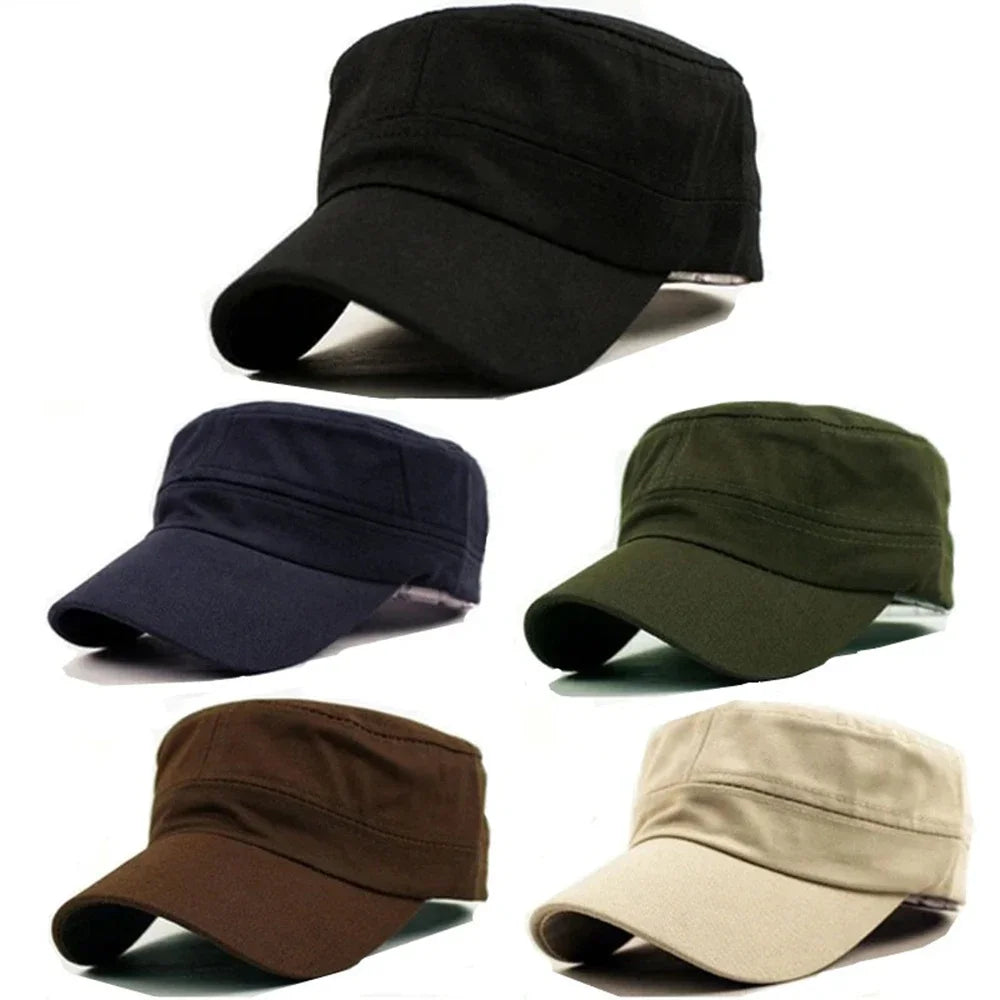 Military Hat for Men Women Summer Outdoor Breathable Flat Top Light Sun Protection Cap