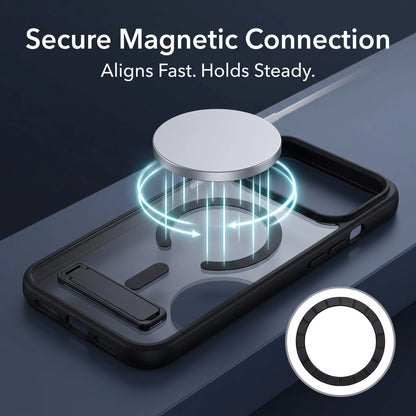 Clear Black Magnetic Cover with Foldable Stand for iPhone 17 11 13 Series 14 16 15 Pro Max 12 Mini Anti Yellow Case Cover Slim