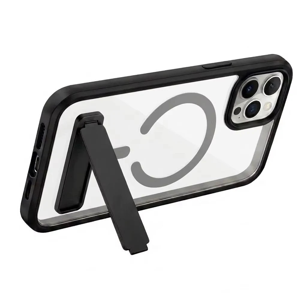 Clear Black Magnetic Cover with Foldable Stand for iPhone 17 11 13 Series 14 16 15 Pro Max 12 Mini Anti Yellow Case Cover Slim