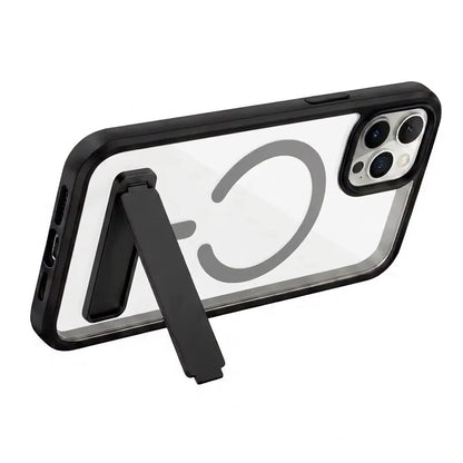 Clear Black Magnetic Cover with Foldable Stand for iPhone 17 11 13 Series 14 16 15 Pro Max 12 Mini Anti Yellow Case Cover Slim