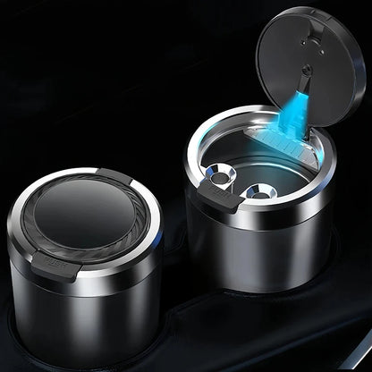 Car Ashtray With LED Light Universal Alloy Retardant Cigarette Holder Ash Tray