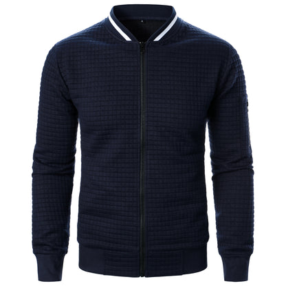 Men's new zipper stand collar hoodie coat men's casual plaid cardigan hoodie