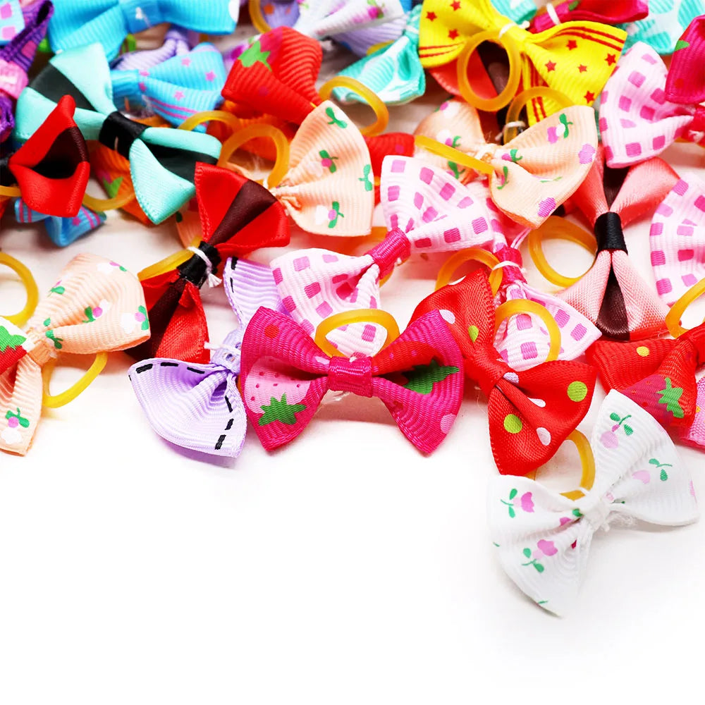 30PCS Dog Bow With Rubber Band Dog Hair Accessories Handmade Movable Puppy Bows