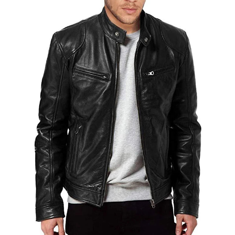 2026 Motorcycle Leather Jackets Man Casual Fashion Motorcycle Coat Slim Fit