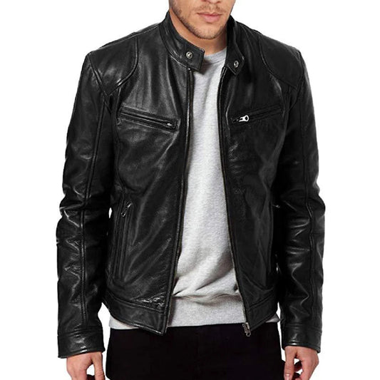 2026 Motorcycle Leather Jackets Man Casual Fashion Motorcycle Coat Slim Fit