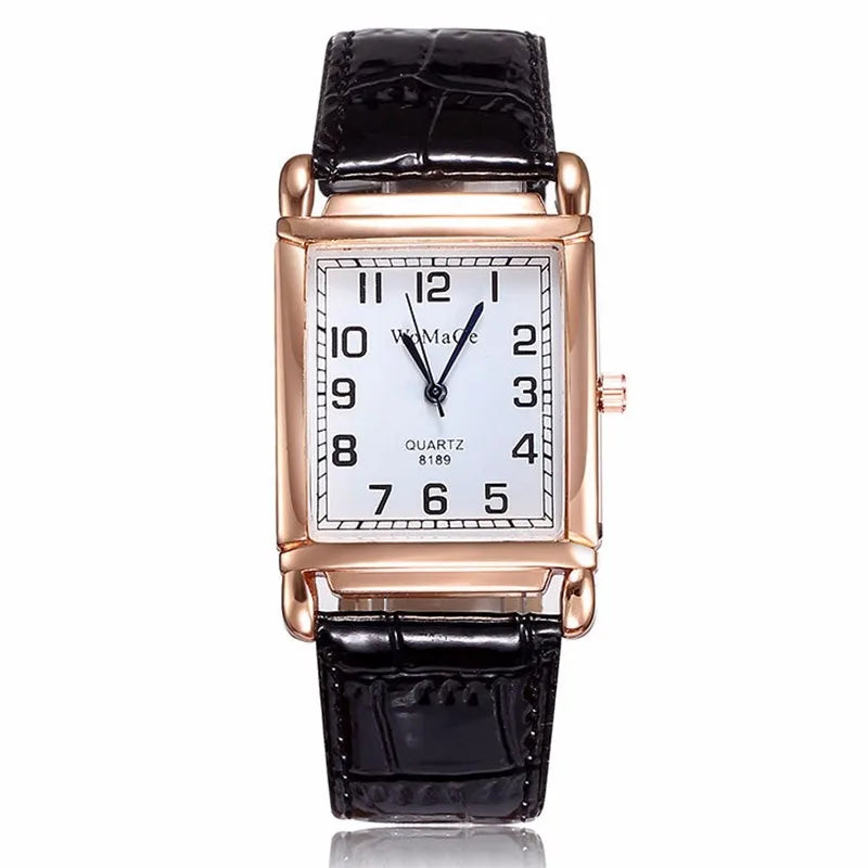 Classic Luxury Women Quartz Watches Fashion Square Dial Analog Wristwatch Leather