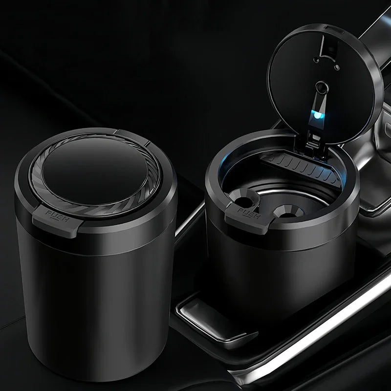 Car Ashtray With LED Light Universal Alloy Retardant Cigarette Holder Ash Tray