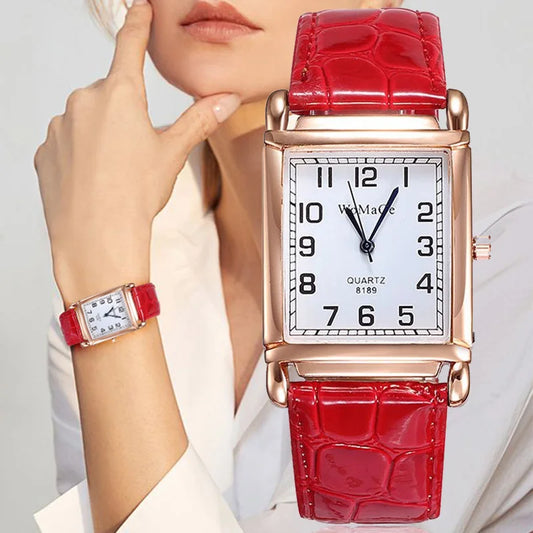 Classic Luxury Women Quartz Watches Fashion Square Dial Analog Wristwatch Leather