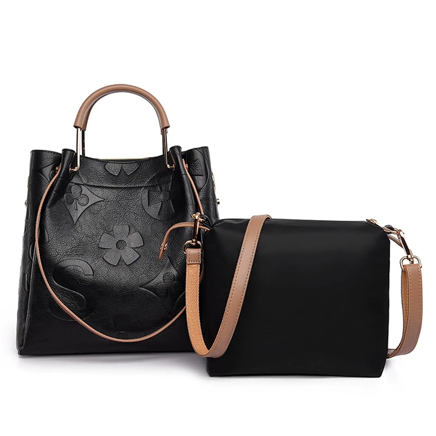Top Handle Handbag Set Large Shoulder Bag Vegan Leather Ladies