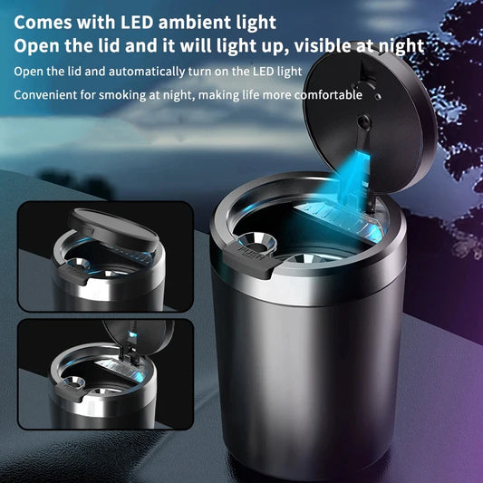 Car Ashtray With LED Light Universal Alloy Retardant Cigarette Holder Ash Tray