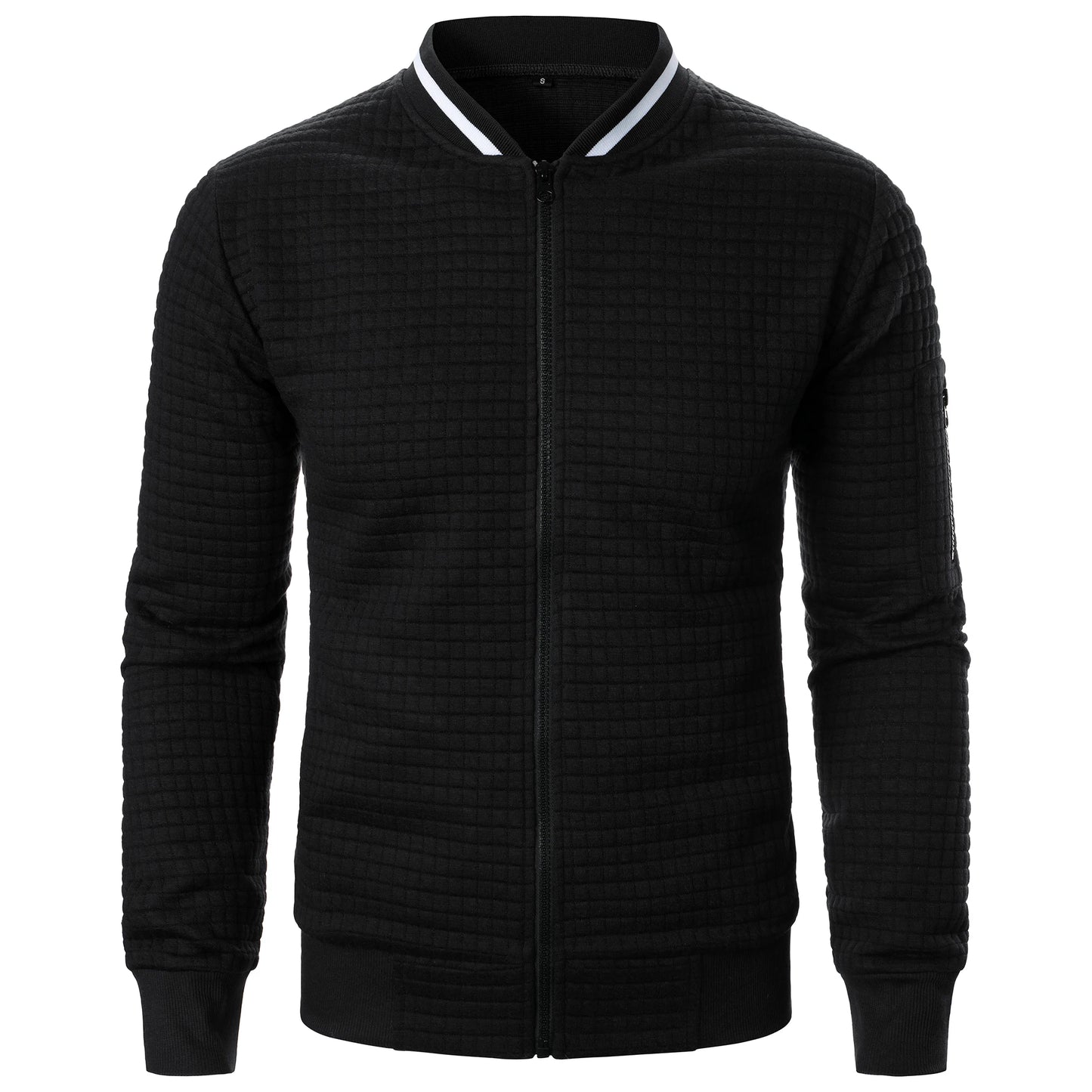 Men's new zipper stand collar hoodie coat men's casual plaid cardigan hoodie