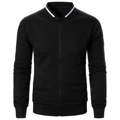 Men's new zipper stand collar hoodie coat men's casual plaid cardigan hoodie