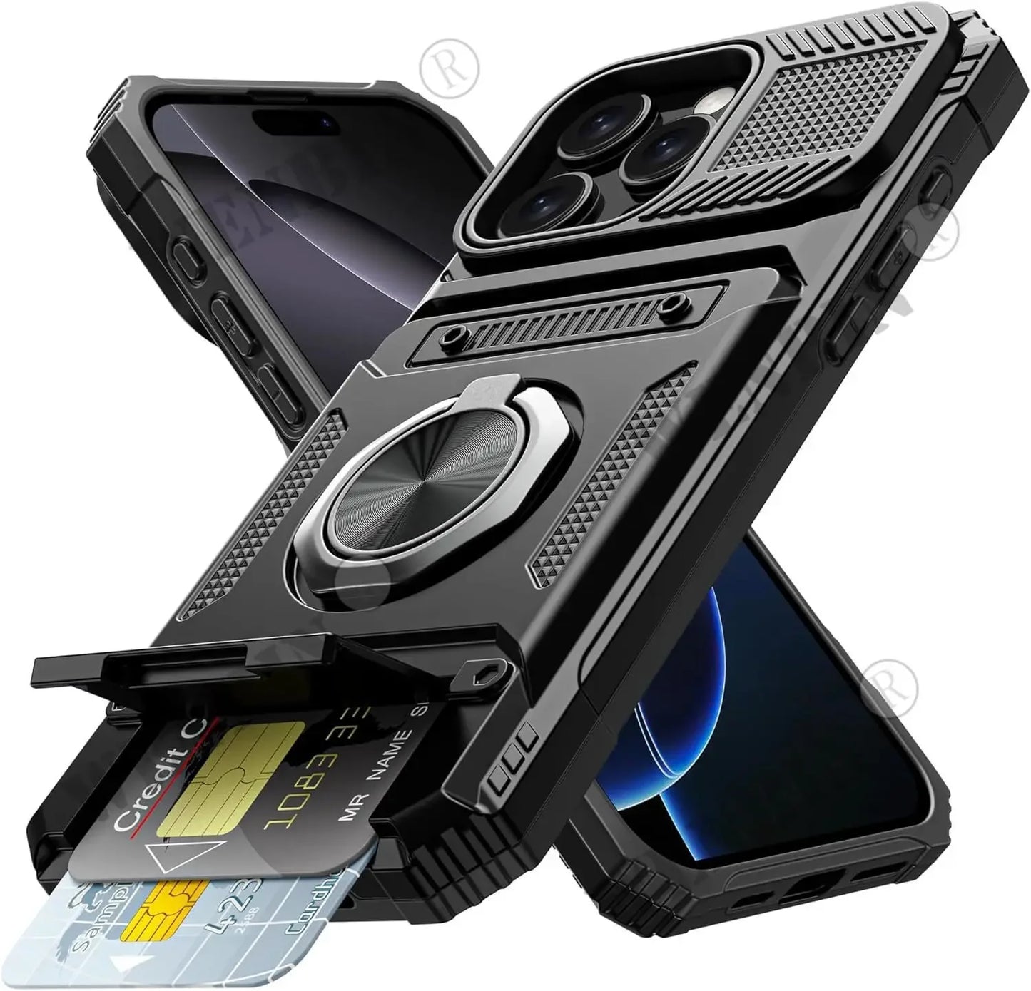 Case For iPhone 17 16 15 14 Pro Max 16 Plus Magnetic Rotated Ring