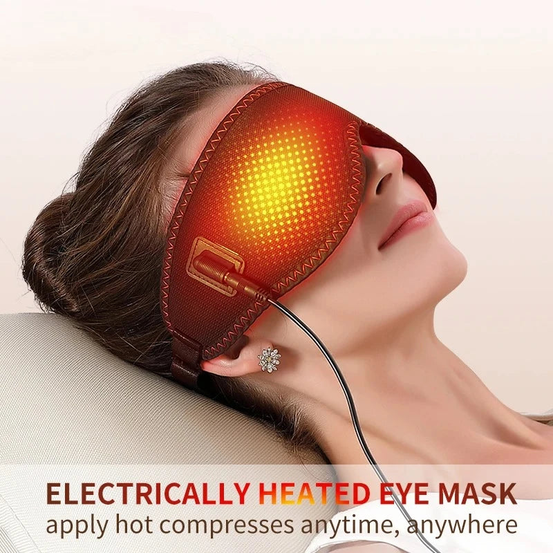 Electric Heated Massage Eye Mask - 3-Gear Vibration Timer Relieves Eye Fatigue from Overuse Reduces Dark Circles Aids Sleep