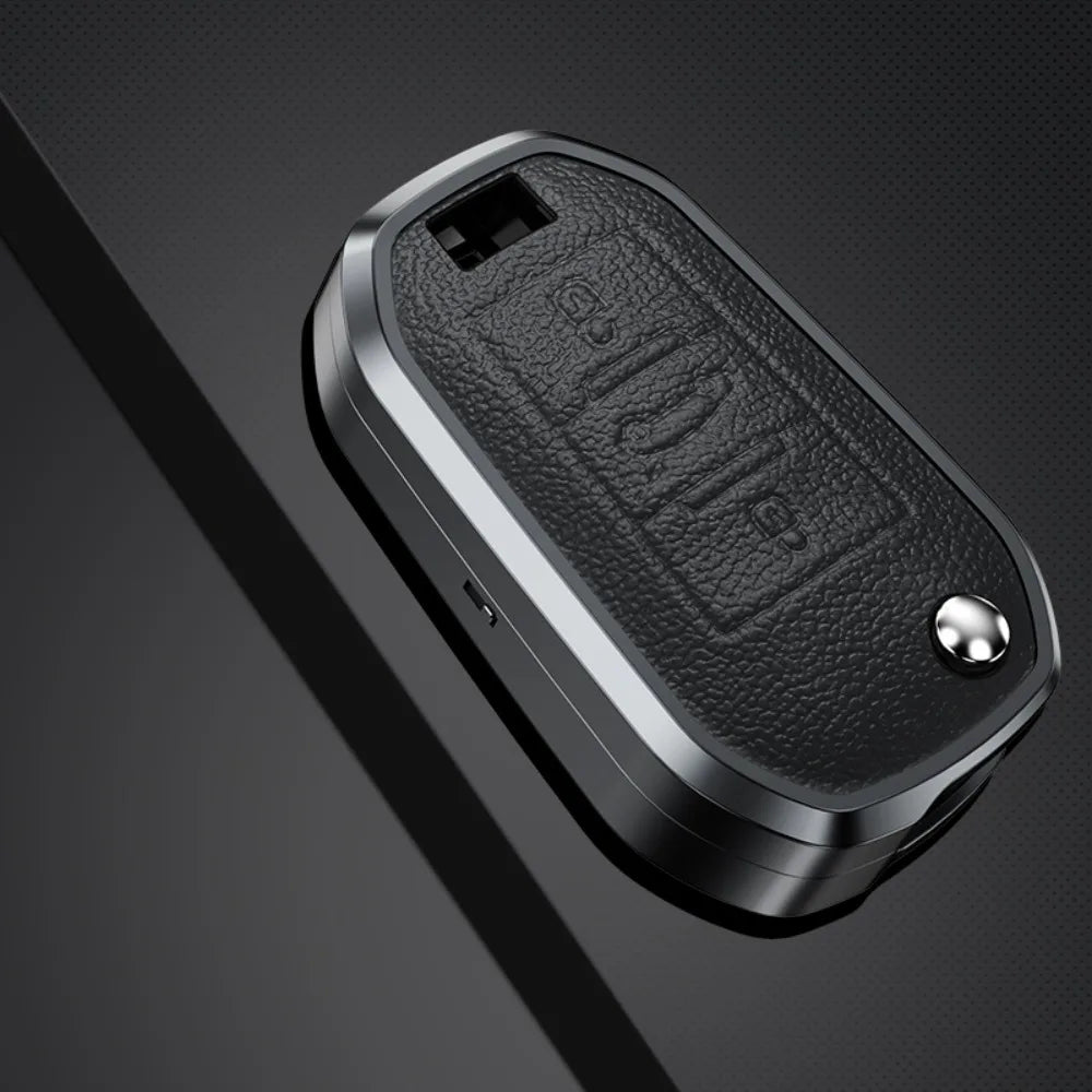 Alloy Leather Car Folding Key Case Full Cover