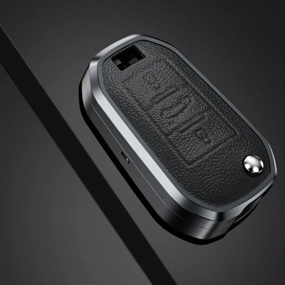 Alloy Leather Car Folding Key Case Full Cover