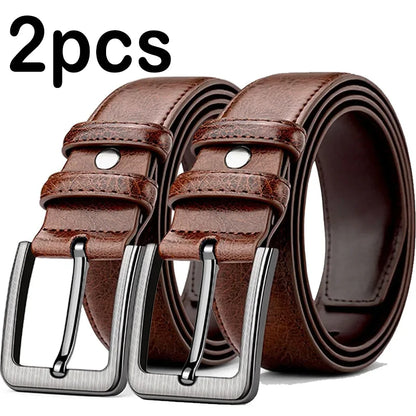 2pcs High Quality Leather Men's Belt for Casual and Business