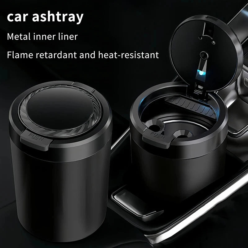 Car Ashtray With LED Light Universal Alloy Retardant Cigarette Holder Ash Tray