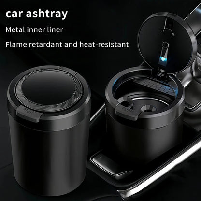 Car Ashtray With LED Light Universal Alloy Retardant Cigarette Holder Ash Tray
