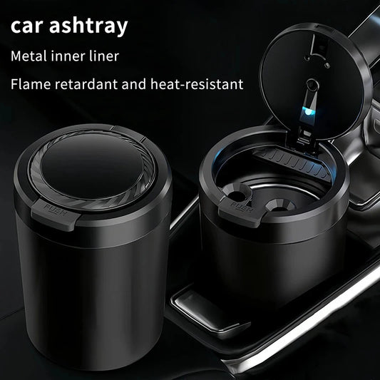 Car Ashtray With LED Light Universal Alloy Retardant Cigarette Holder Ash Tray