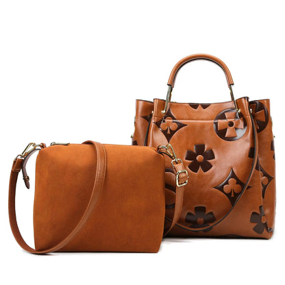 Top Handle Handbag Set Large Shoulder Bag Vegan Leather Ladies