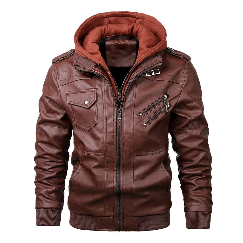 KB New Men's Leather Jackets Autumn Casual Motorcycle Biker Leather Coats