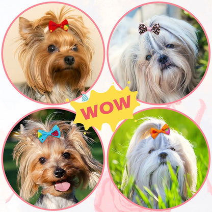 30PCS Dog Bow With Rubber Band Dog Hair Accessories Handmade Movable Puppy Bows