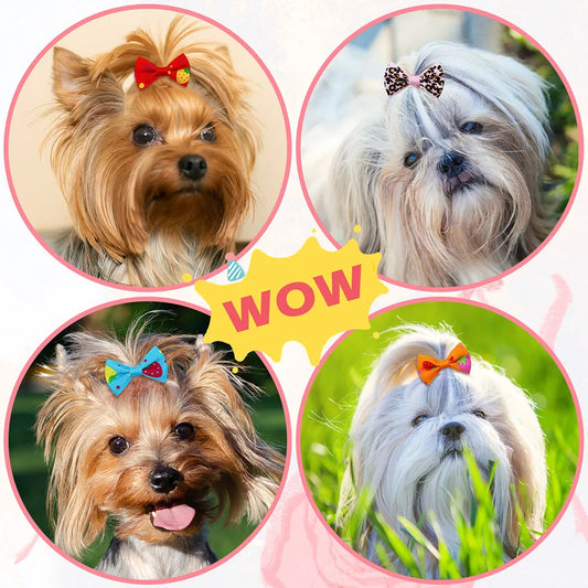 30PCS Dog Bow With Rubber Band Dog Hair Accessories Handmade Movable Puppy Bows