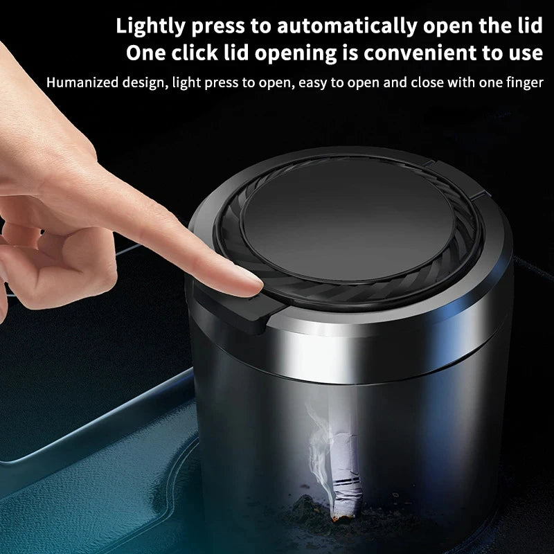 Car Ashtray With LED Light Universal Alloy Retardant Cigarette Holder Ash Tray