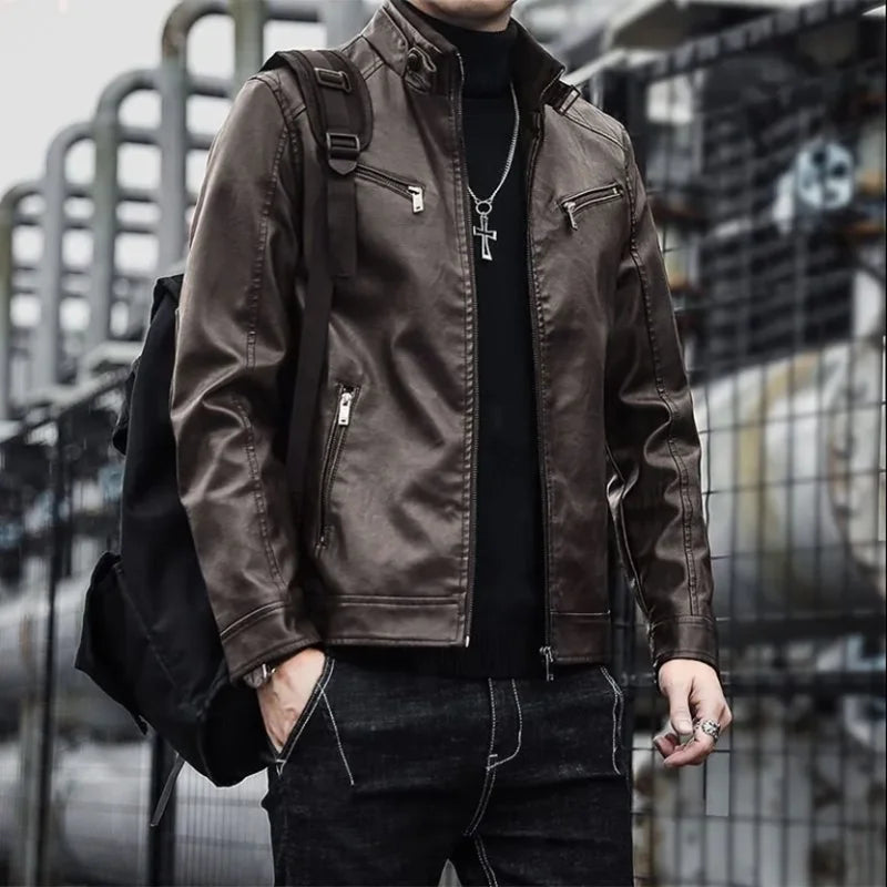Men Leather Suit Jacket Men Slim Fit Short Coat Men Fashion Leather jacket