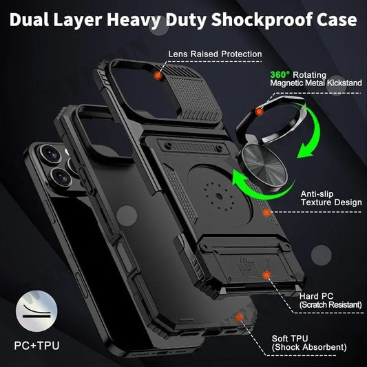 Case For iPhone 17 16 15 14 Pro Max 16 Plus Magnetic Rotated Ring