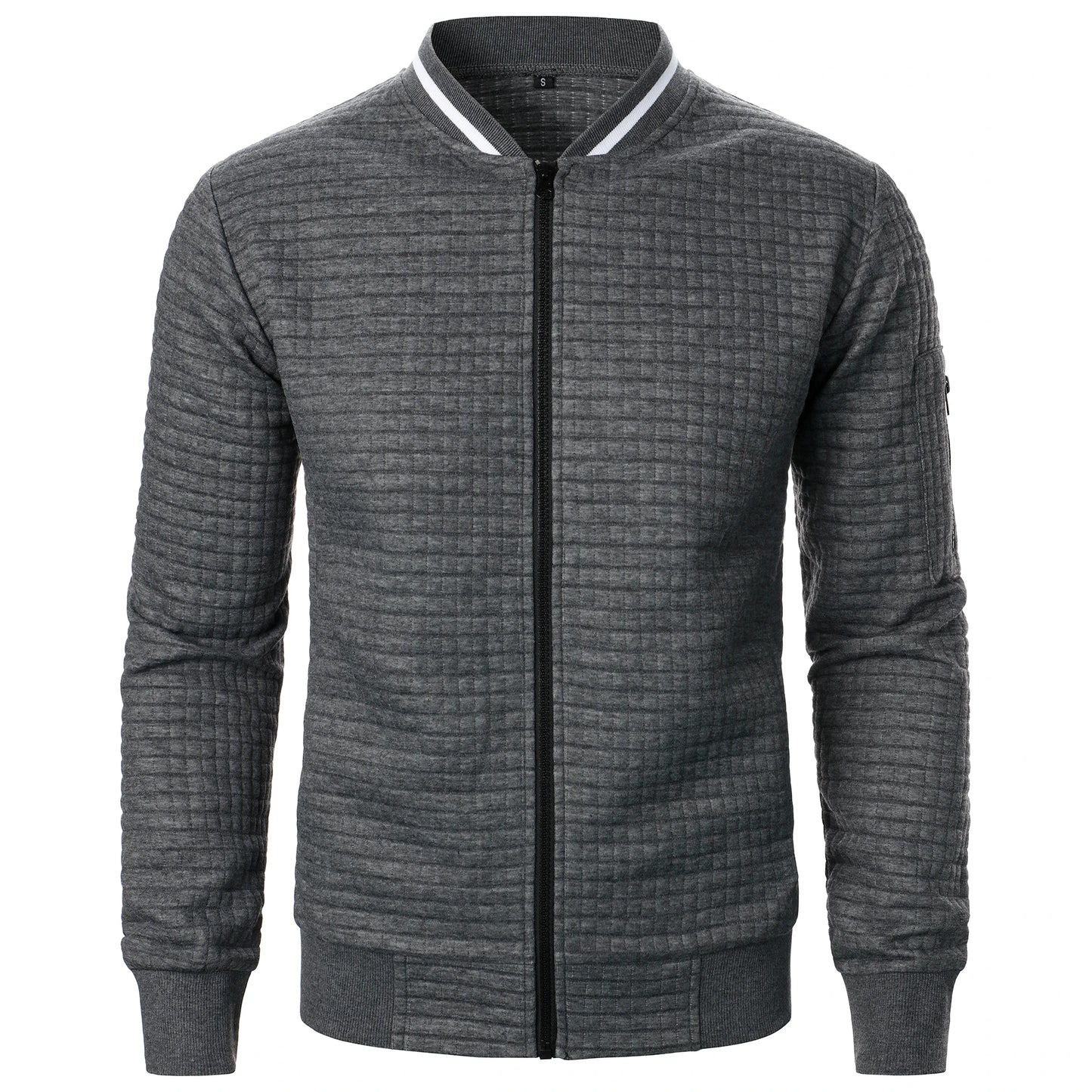Men's new zipper stand collar hoodie coat men's casual plaid cardigan hoodie