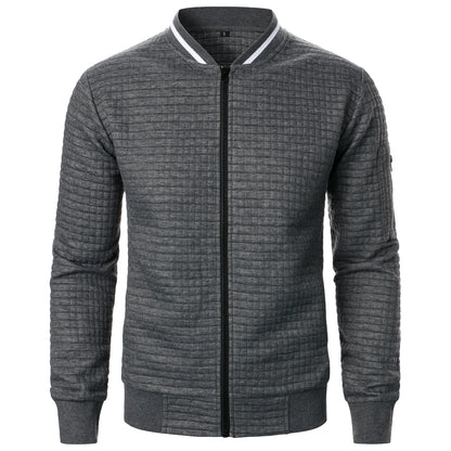 Men's new zipper stand collar hoodie coat men's casual plaid cardigan hoodie
