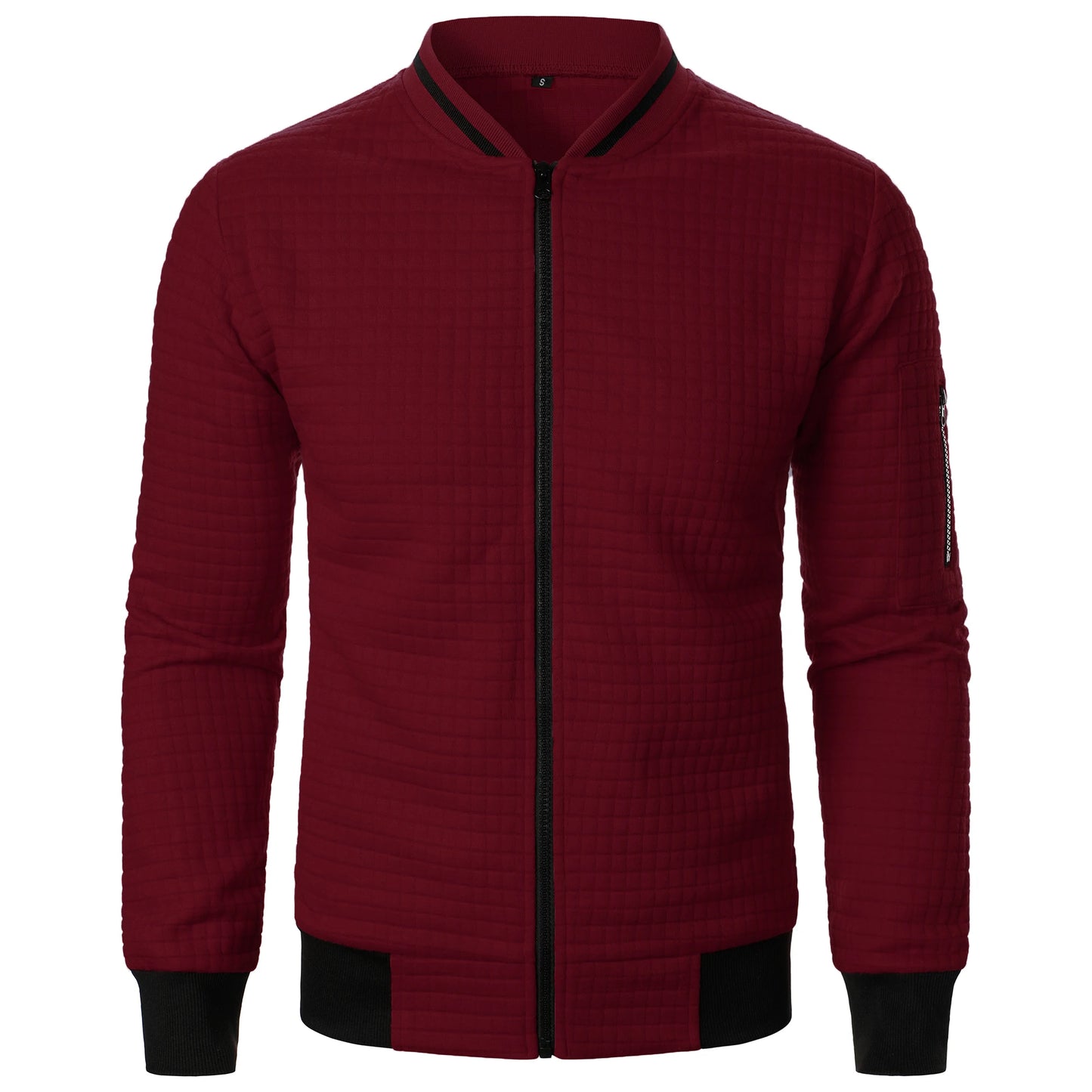 Men's new zipper stand collar hoodie coat men's casual plaid cardigan hoodie