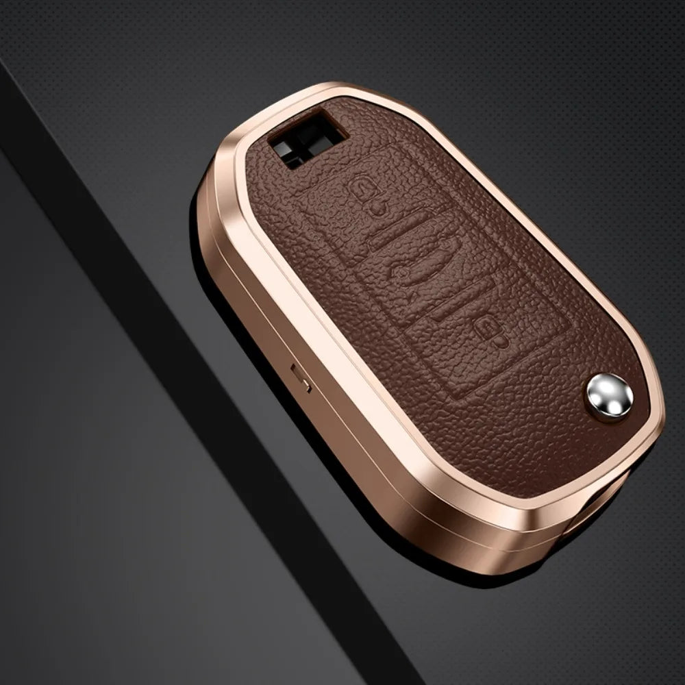 Alloy Leather Car Folding Key Case Full Cover
