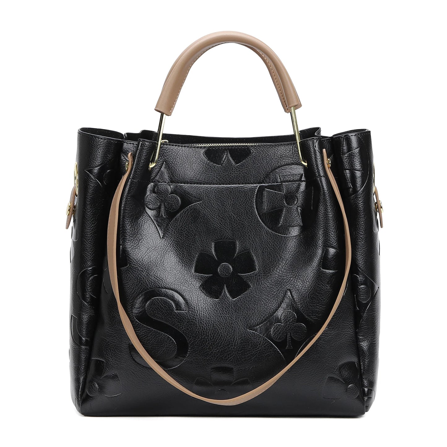 Top Handle Handbag Set Large Shoulder Bag Vegan Leather Ladies