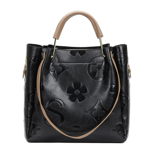Top Handle Handbag Set Large Shoulder Bag Vegan Leather Ladies