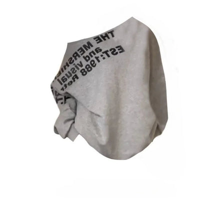 Sexy Oversize T-shirt Women Streetwear Print Long Sleeve Off Shoulder